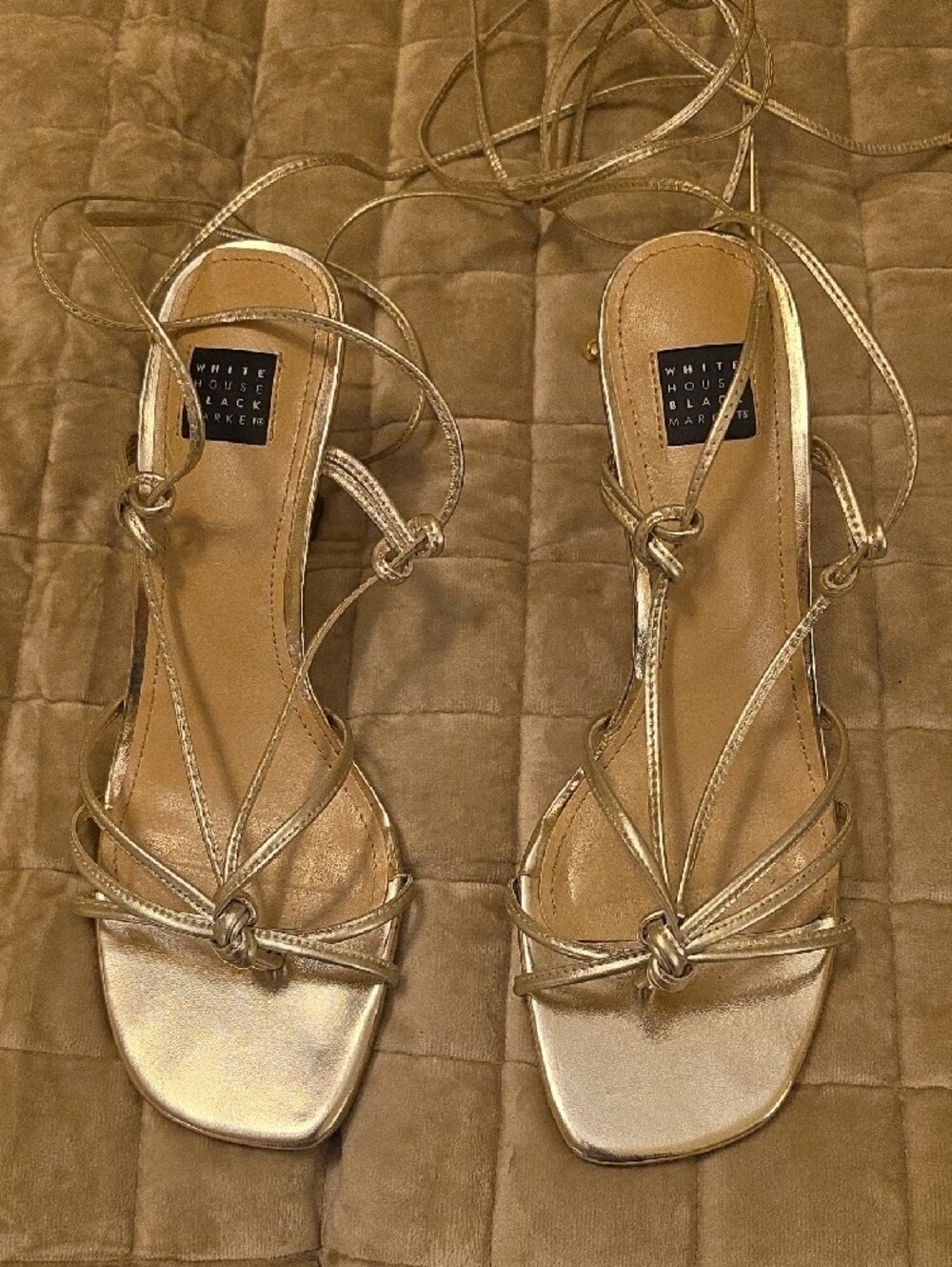 White House Black Market Metallic Gold Strappy Heeled Sandals - Picture 2 of 3